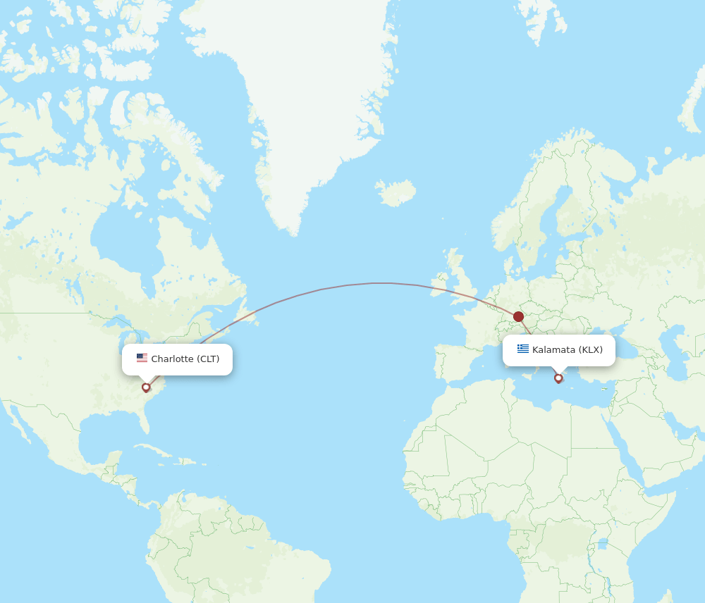 KLX-CLT flight routes