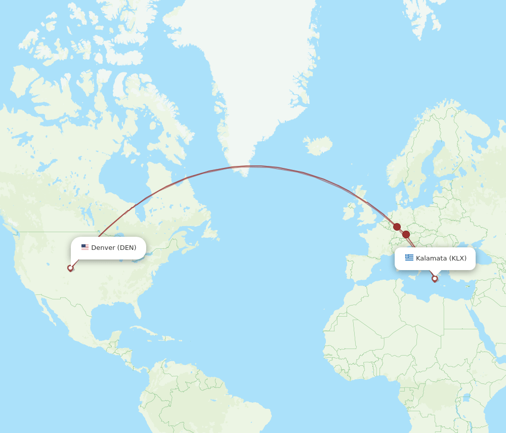 KLX-DEN flight routes