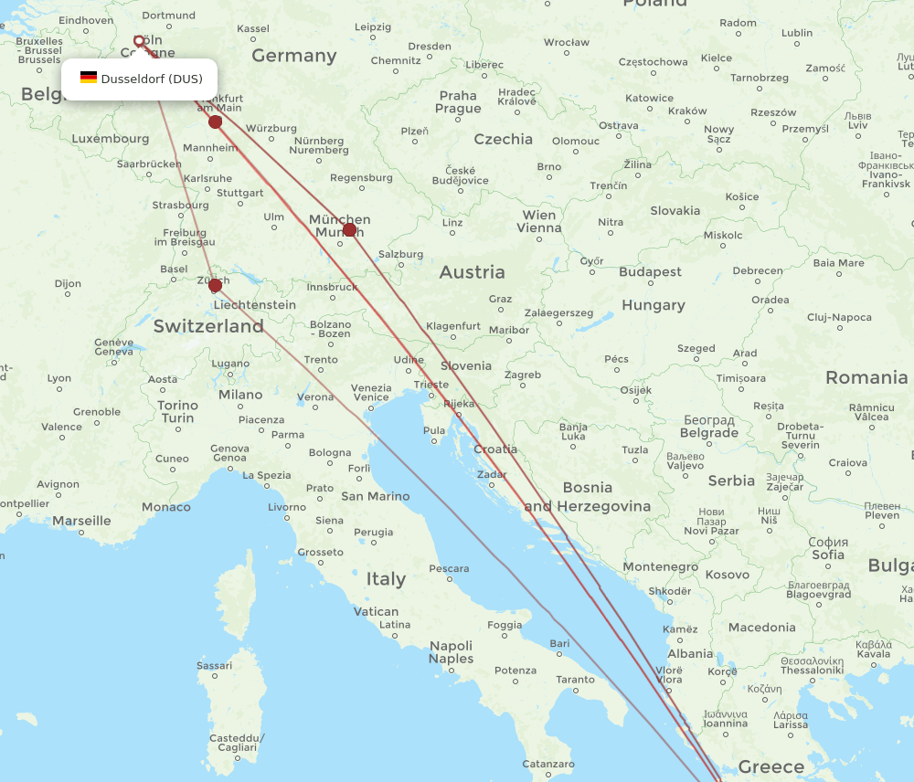 KLX-DUS flight routes