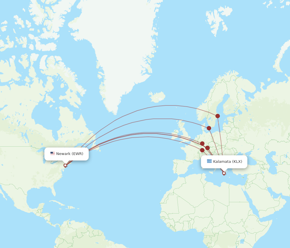 KLX-EWR flight routes