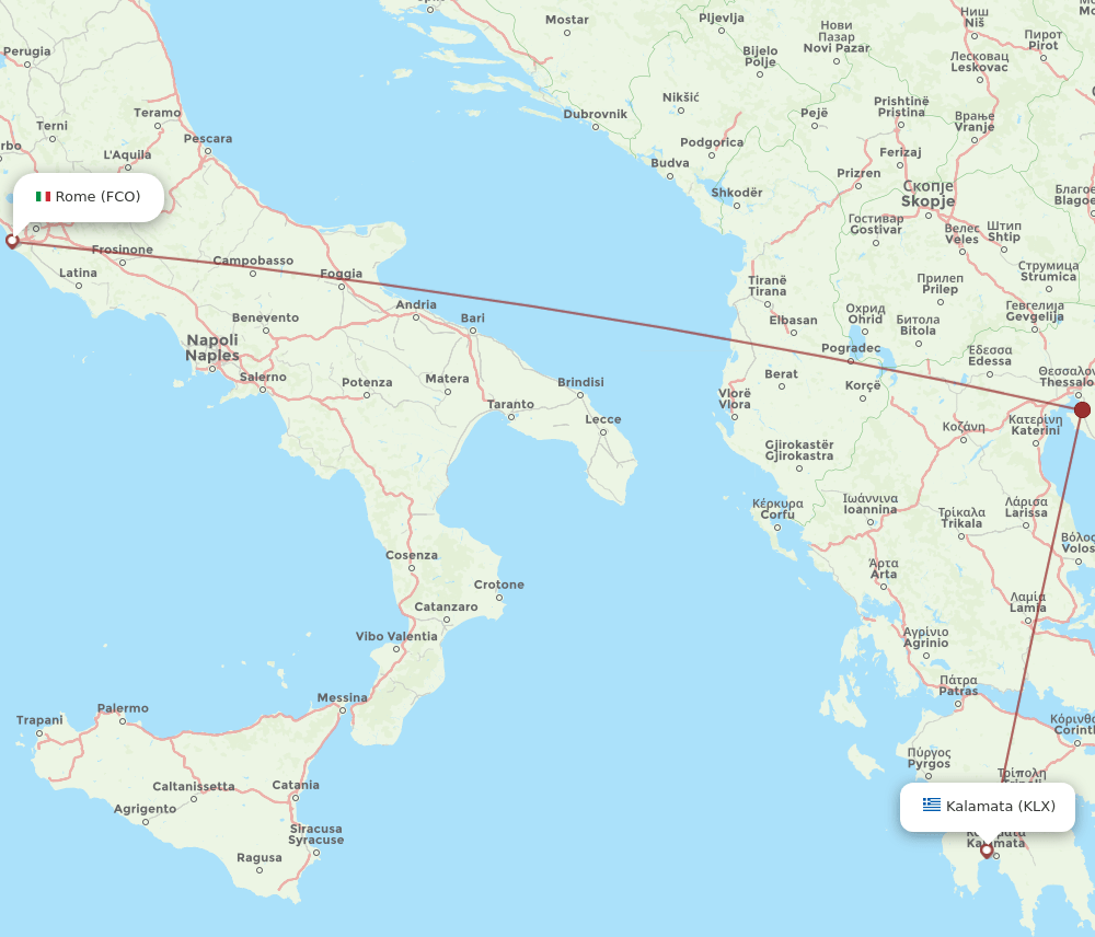 Rome - Kalamata route map and flight paths