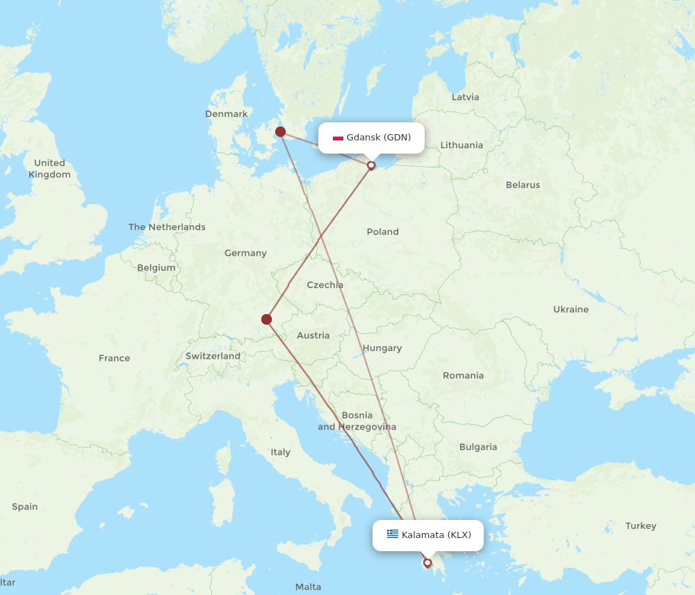 KLX-GDN flight routes