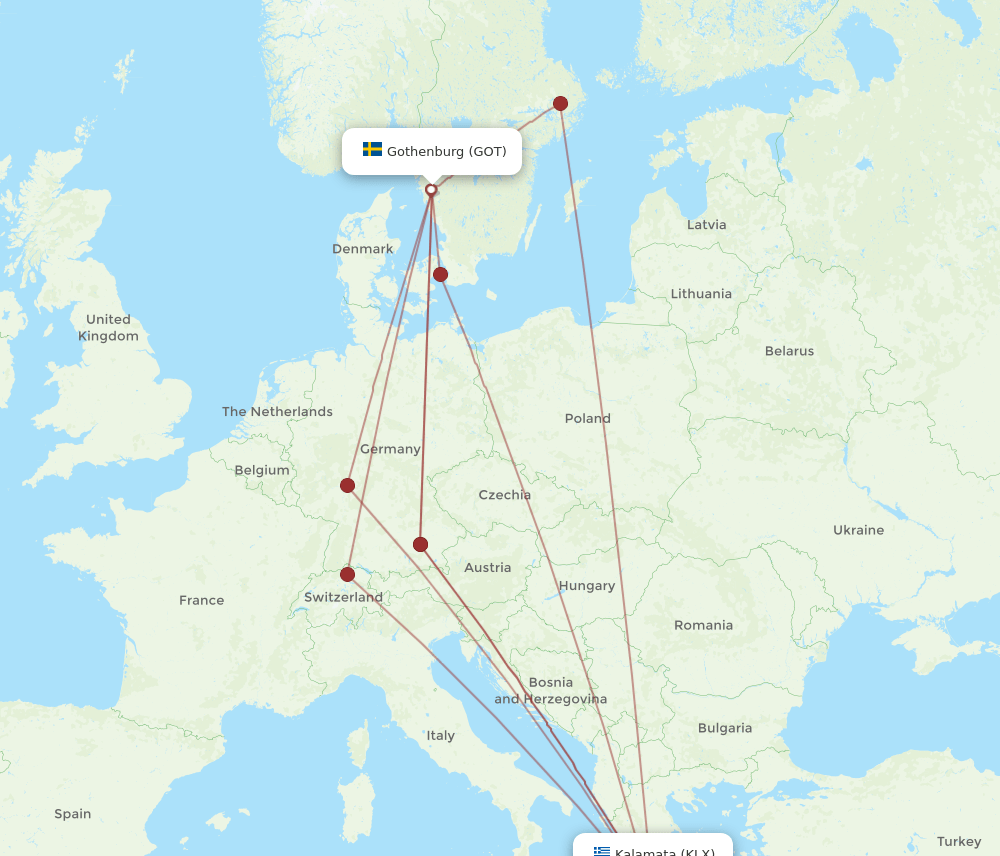 KLX to GOT flights and routes map