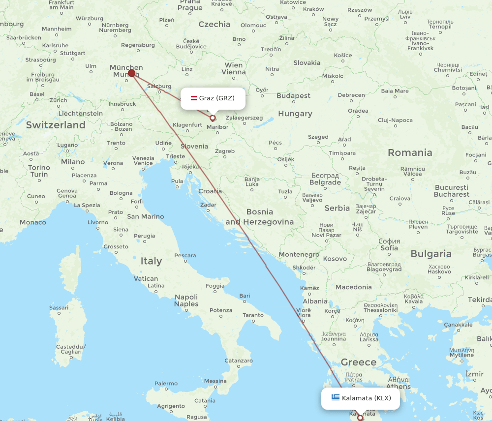 KLX-GRZ flight routes