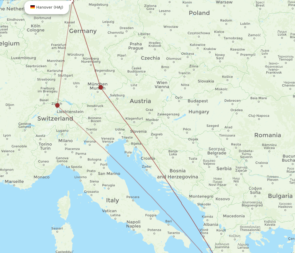 KLX to HAJ flights and routes map