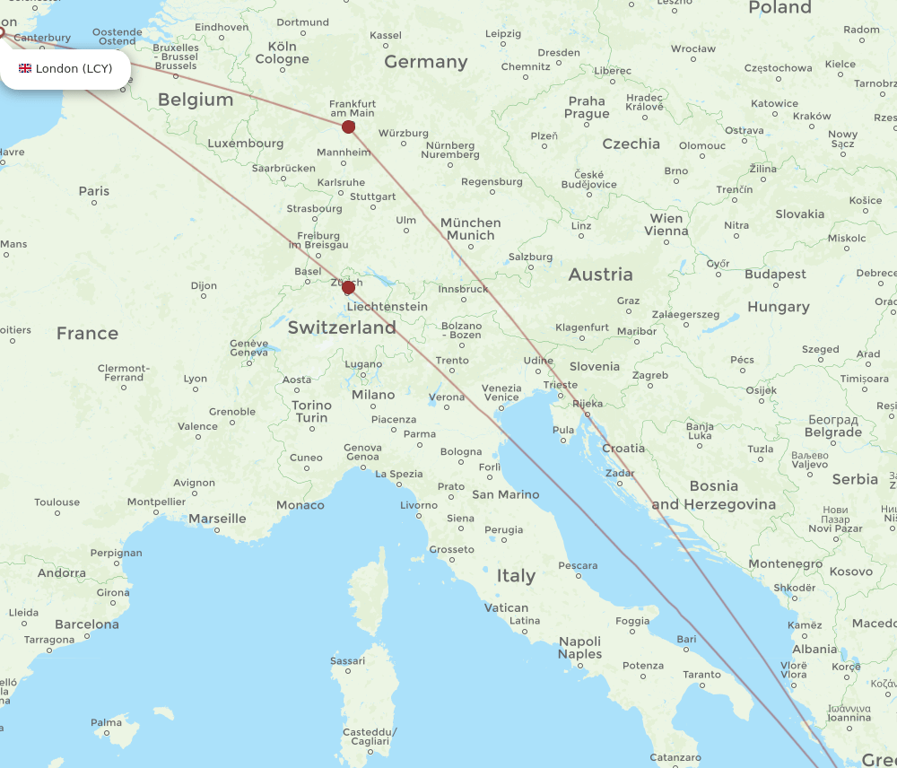 KLX-LCY flight routes
