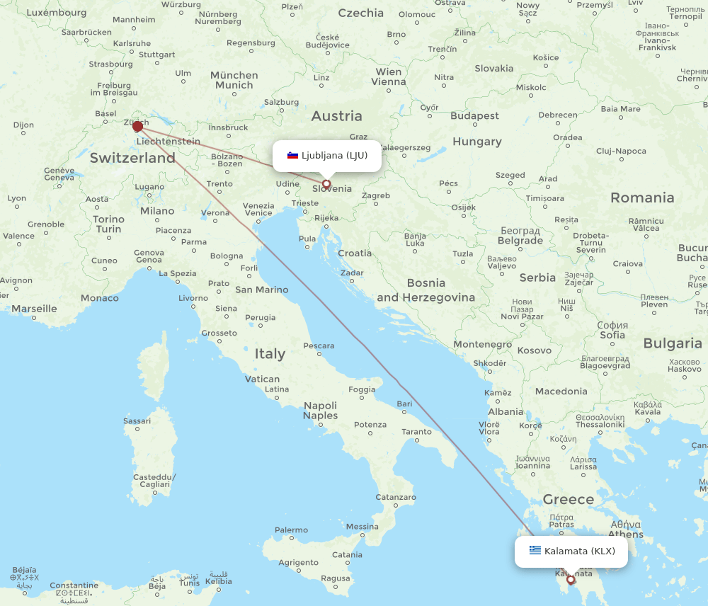 KLX-LJU flight routes