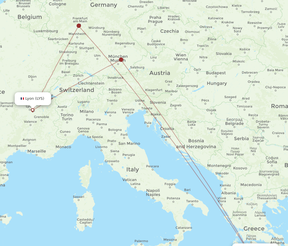 KLX to LYS flights and routes map