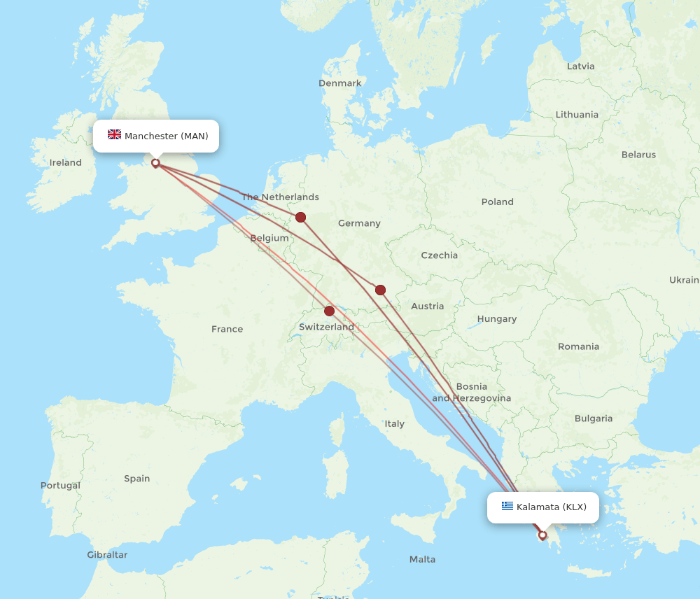 KLX-MAN flight routes