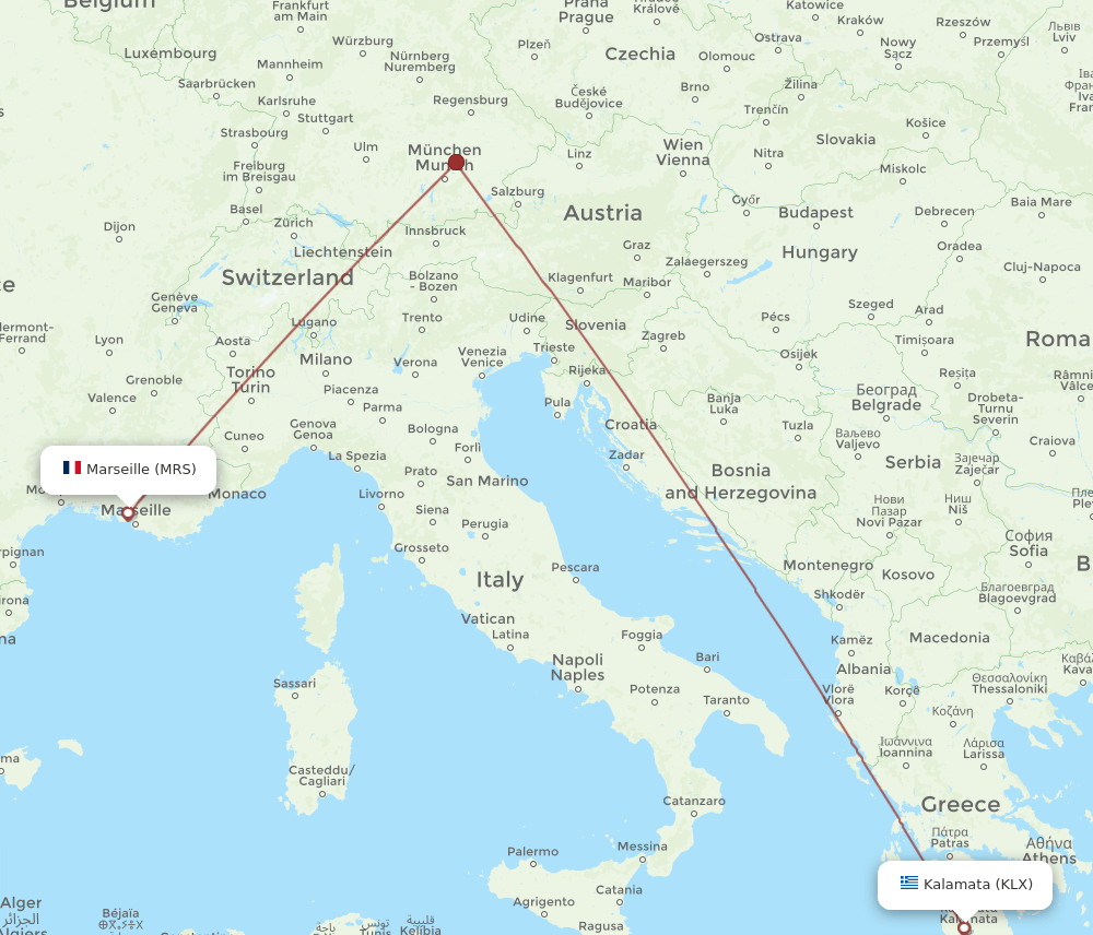 KLX to MRS flights and routes map
