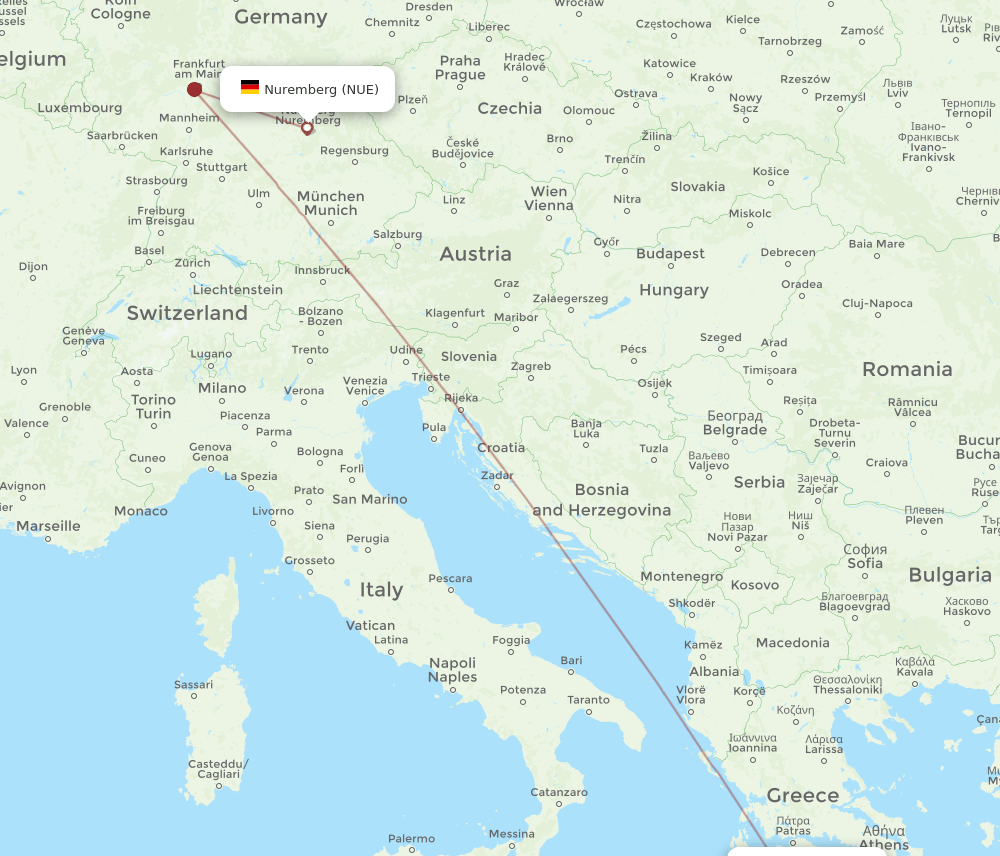 Nuremberg - Kalamata route map and flight paths