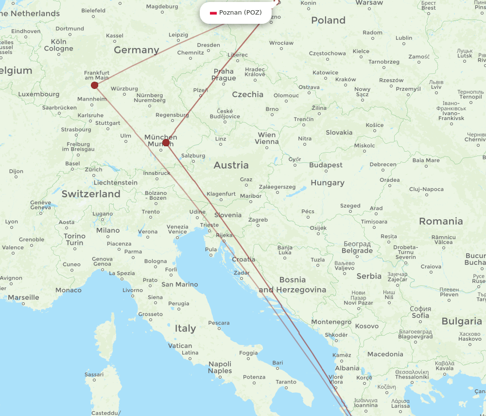 KLX-POZ flight routes