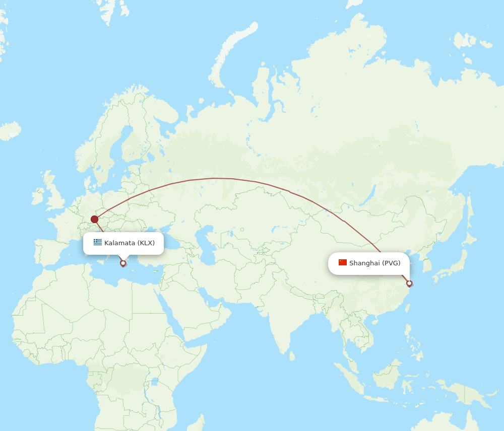 Shanghai - Kalamata route map and flight paths