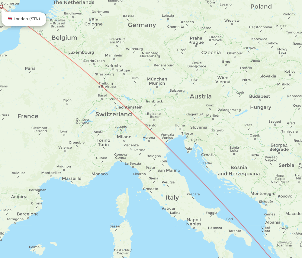 Kalamata - London route map and flight paths