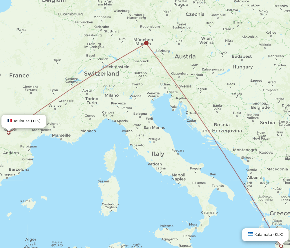 KLX to TLS flights and routes map