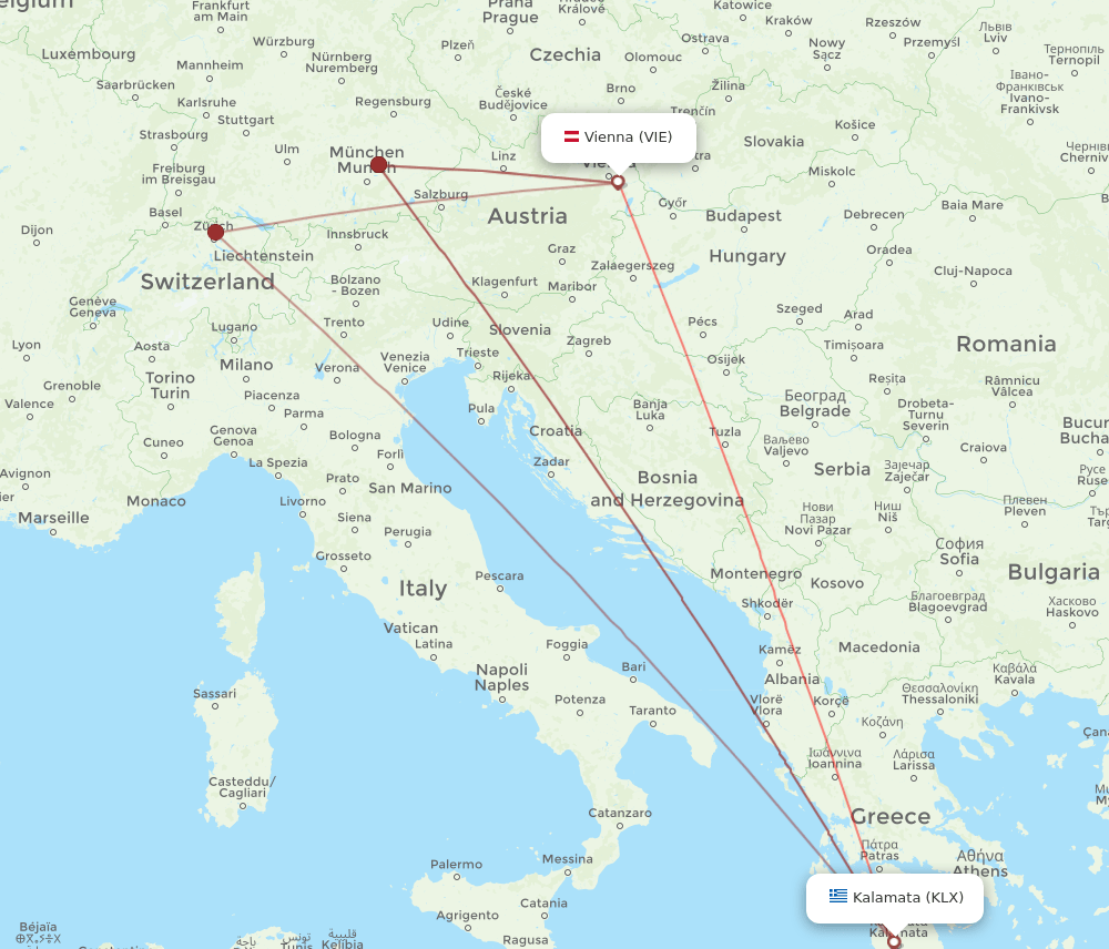 KLX-VIE flight routes