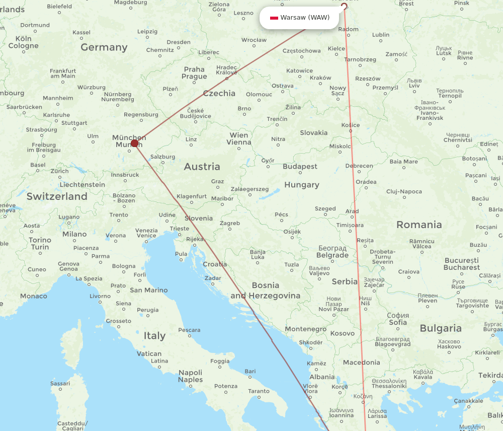 KLX-WAW flight routes