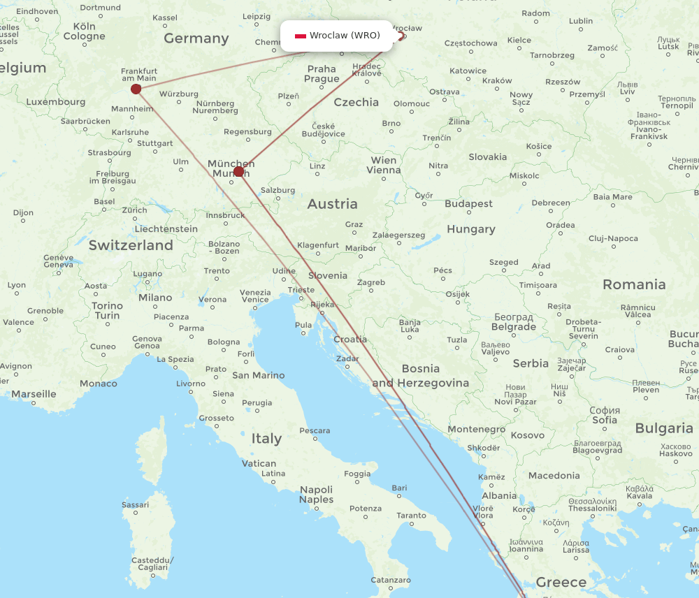 KLX to WRO flights and routes map