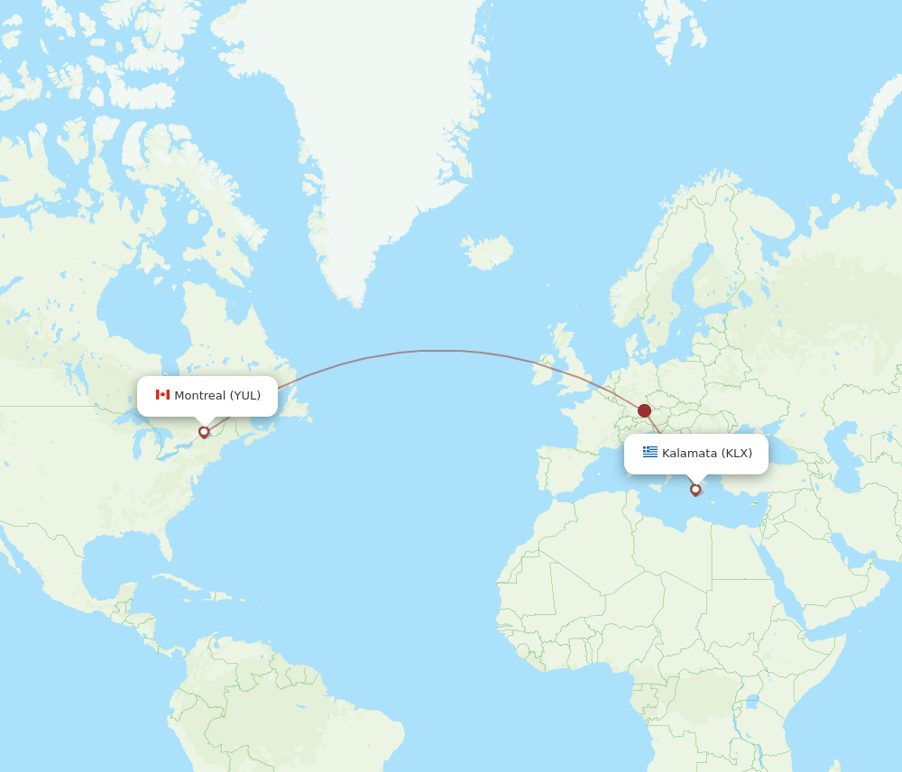 KLX-YUL flight routes