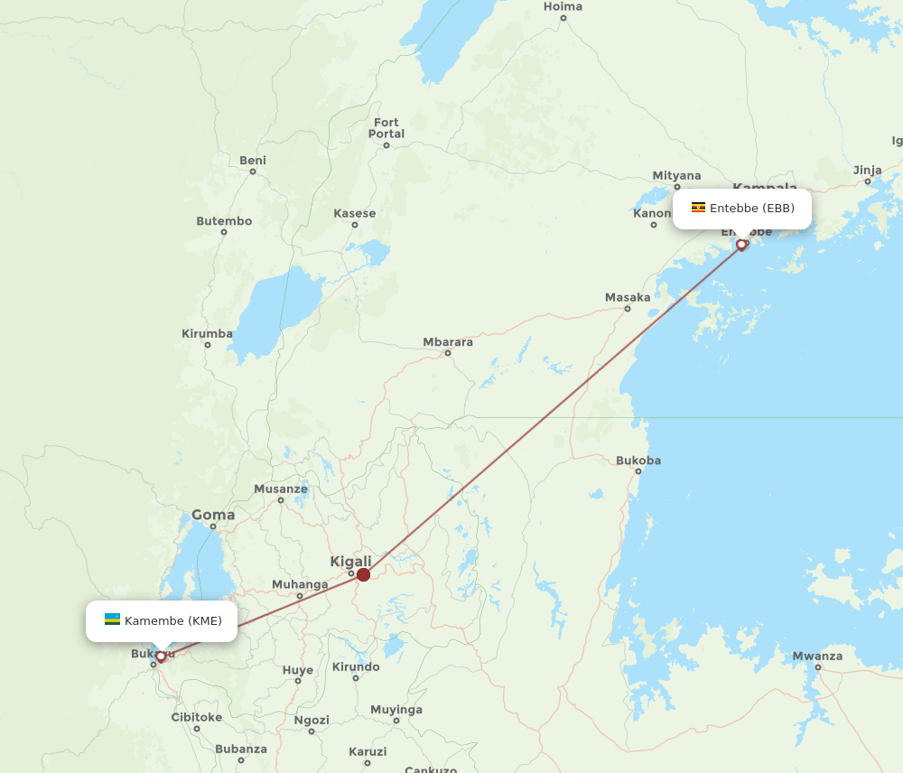 EBB to KME flights and routes map