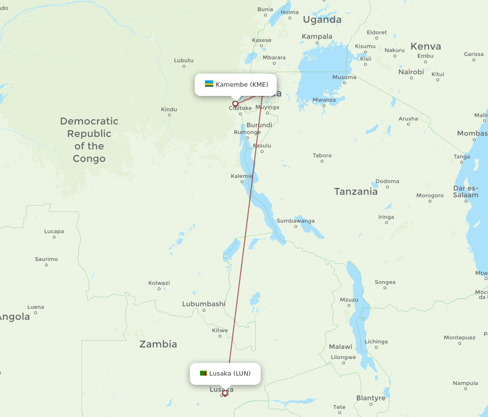 KME to LUN flights and routes map