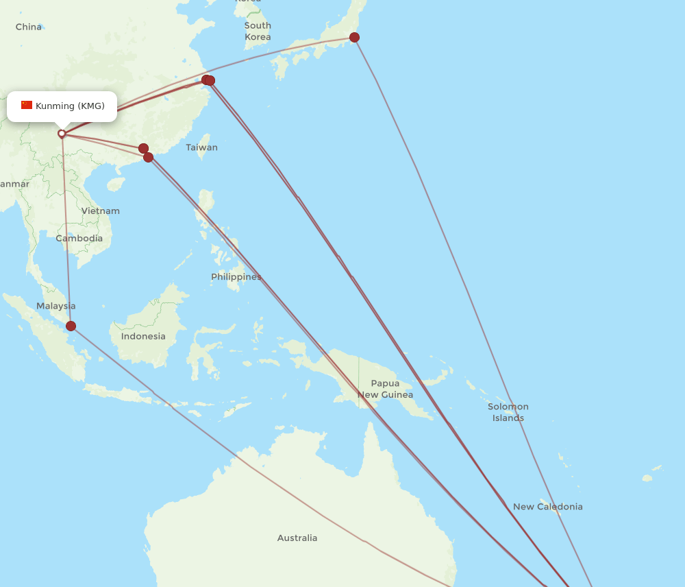 KMG-AKL flight routes