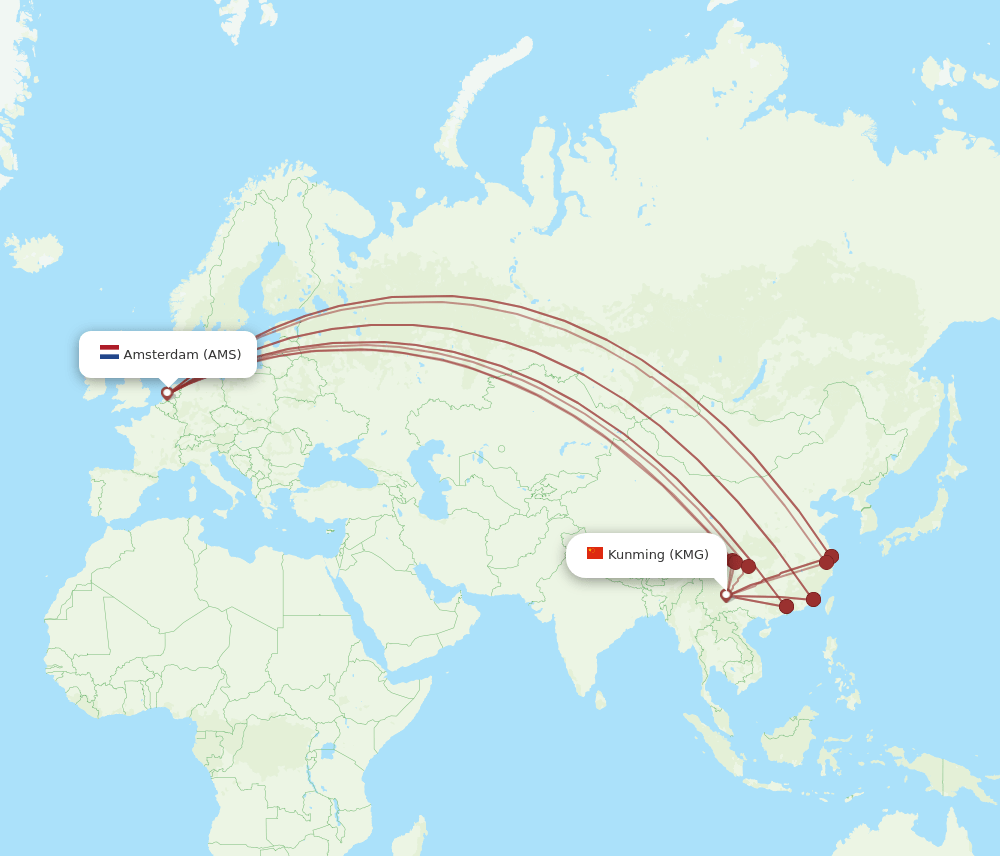 KMG-AMS flight routes