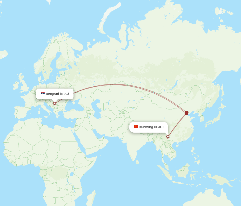 KMG-BEG flight routes