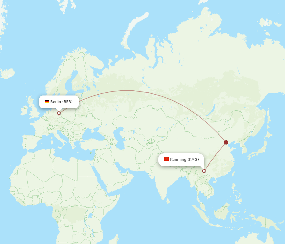Berlin - Kunming route map and flight paths
