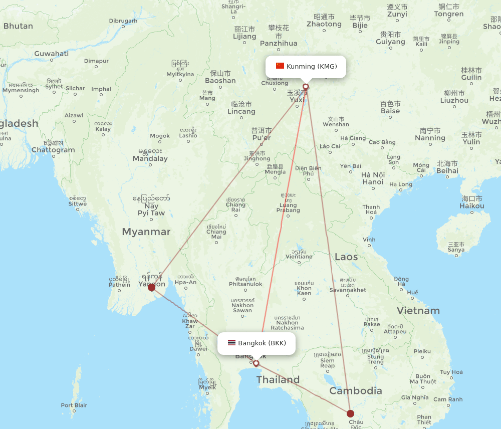 KMG to BKK flights and routes map