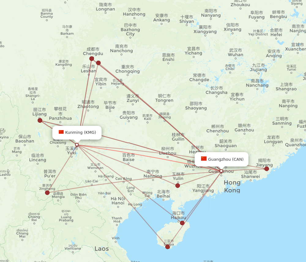 KMG to CAN flights and routes map