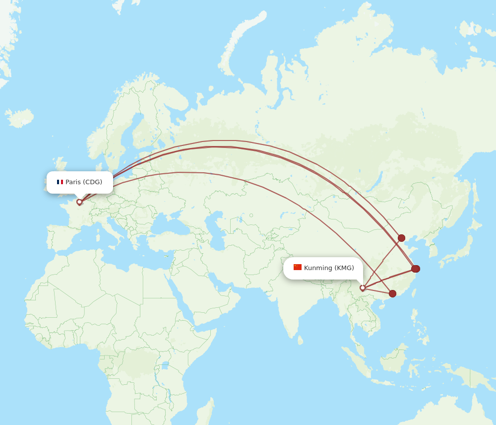 KMG to CDG flights and routes map