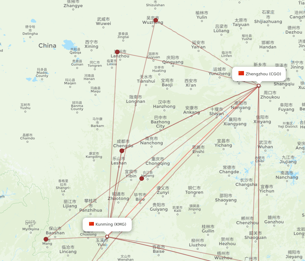 KMG-CGO flight routes