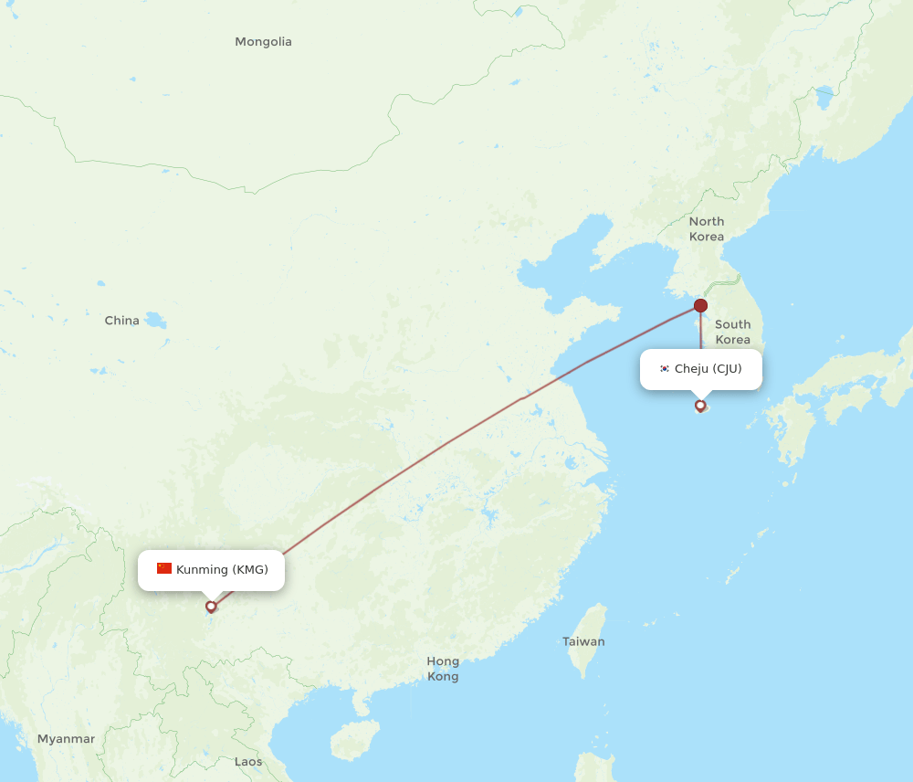 KMG to CJU flights and routes map