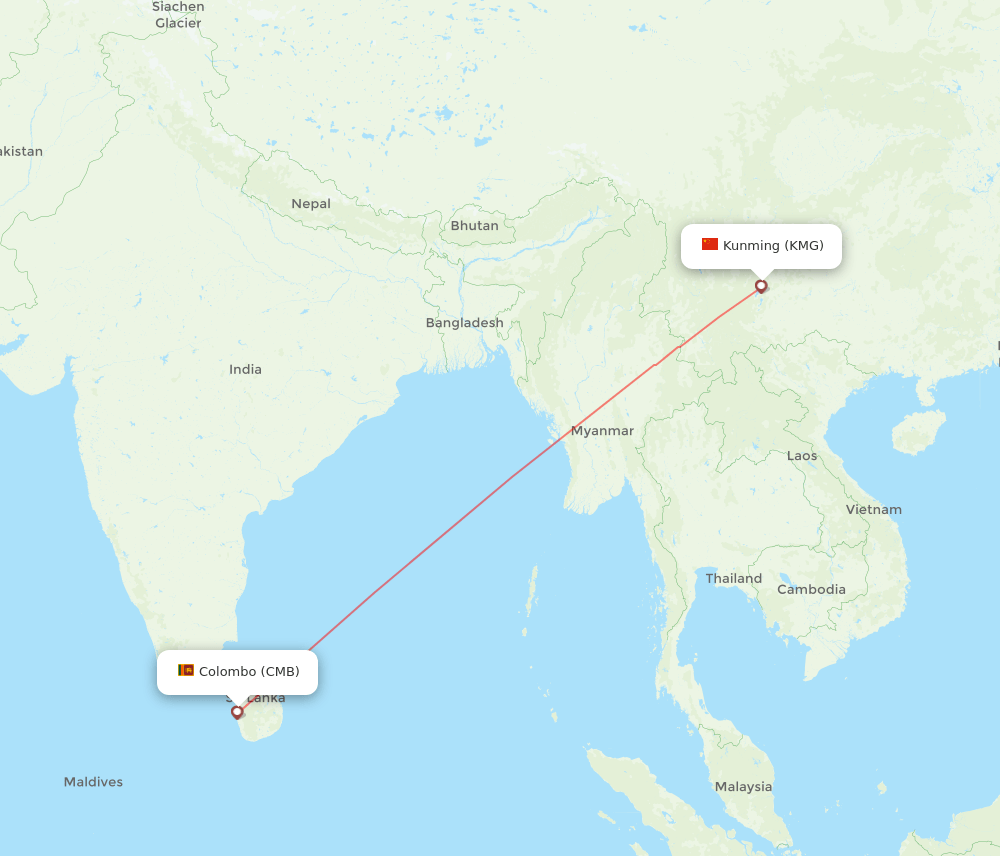 KMG to CMB flights and routes map