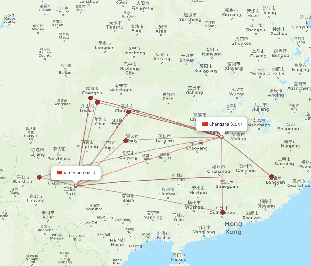 KMG-CSX flight routes