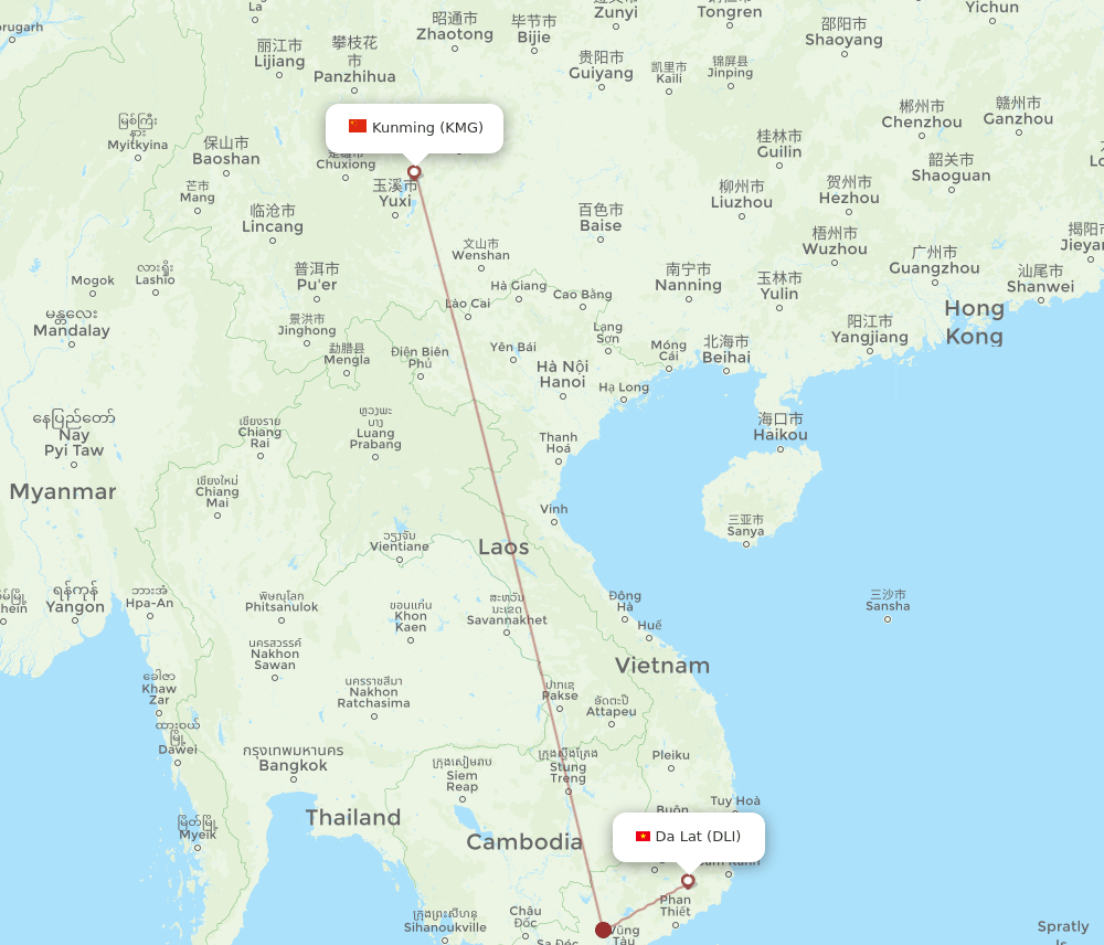 KMG-DLI flight routes