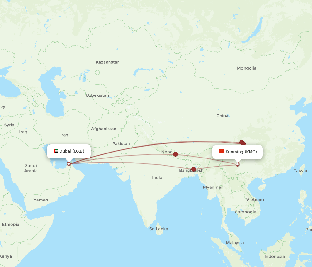 KMG-DXB flight routes