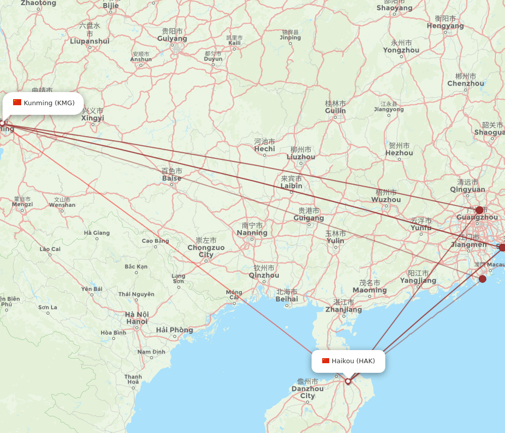 KMG-HAK flight routes