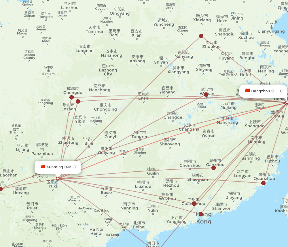 KMG to HGH flights and routes map