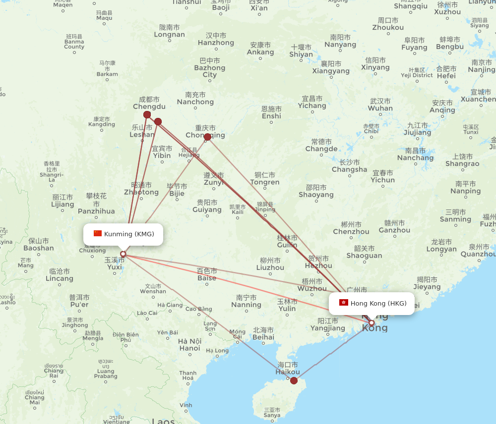 KMG to HKG flights and routes map