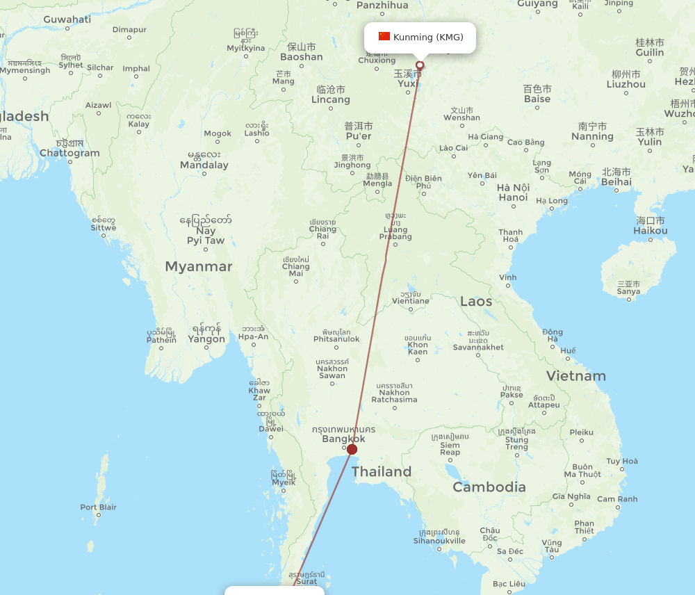 KMG-HKT flight routes