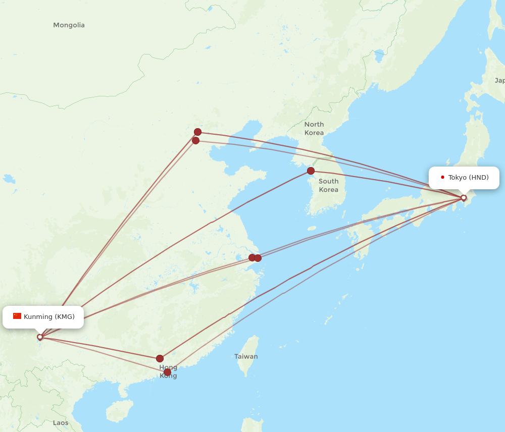KMG-HND flight routes