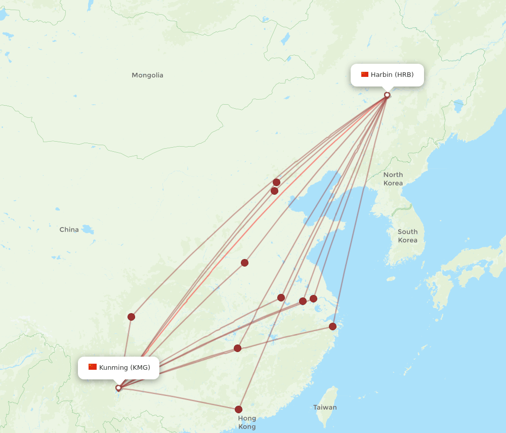 KMG-HRB flight routes
