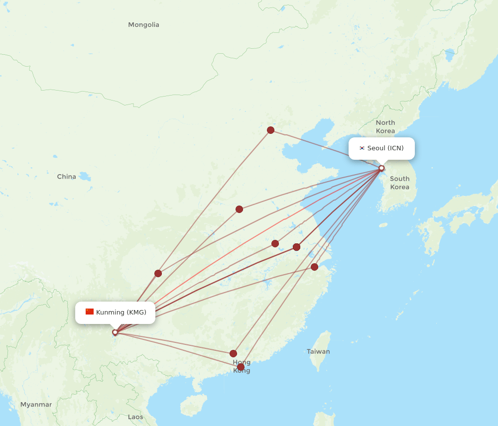 KMG-ICN flight routes