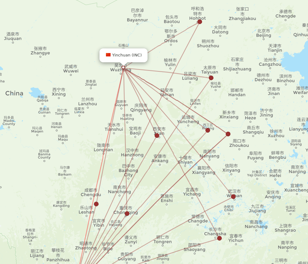 KMG to INC flights and routes map