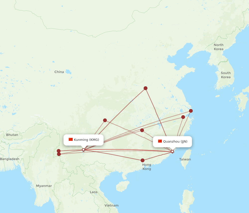 KMG to JJN flights and routes map