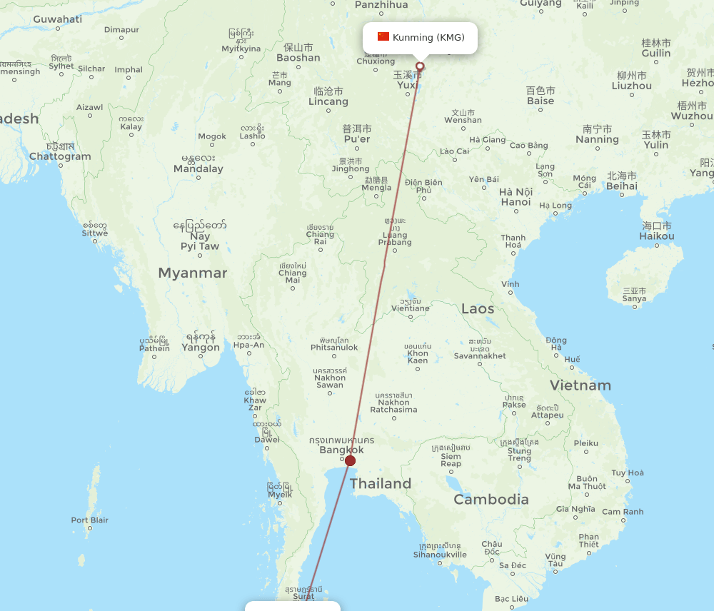 KMG-KBV flight routes