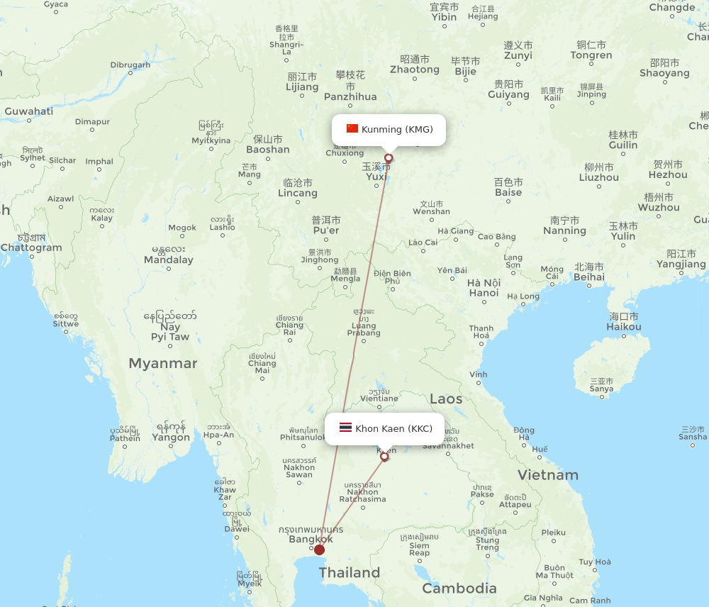 KMG-KKC flight routes