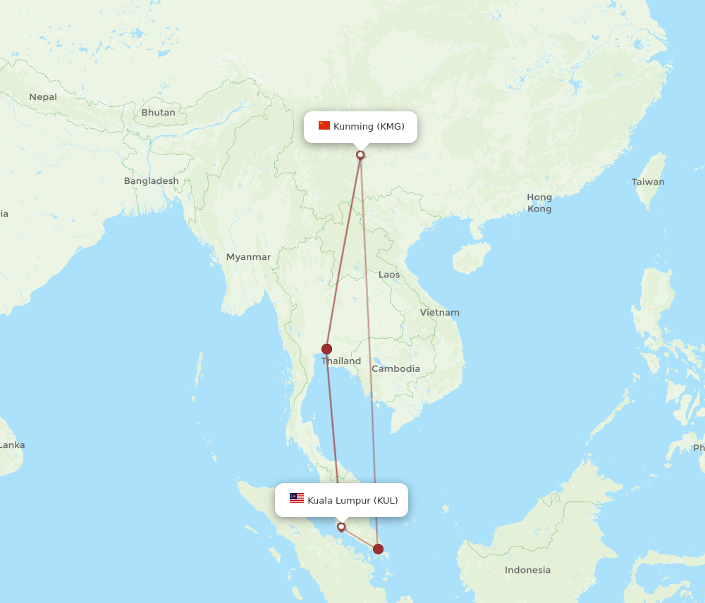 KMG to KUL flights and routes map